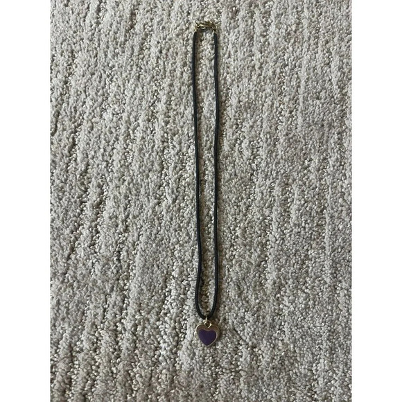 Vintage Cord Necklace With Purple And Gold Heart Charm/Pendant 18” Length - Picture 1 of 6